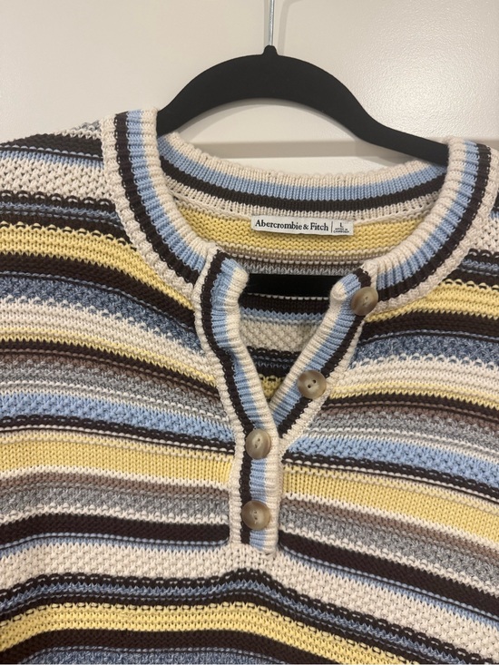 Abercrombie & Fitch Sweaters - Abercrombie & Fitch Striped Henley Sweater in Yellow, Blue, Brown & White